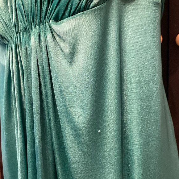BCBGMAXAZRIA Large Teal Green Shimmery Empire Waist Cocktail Party Midi Dress - Picture 5 of 8